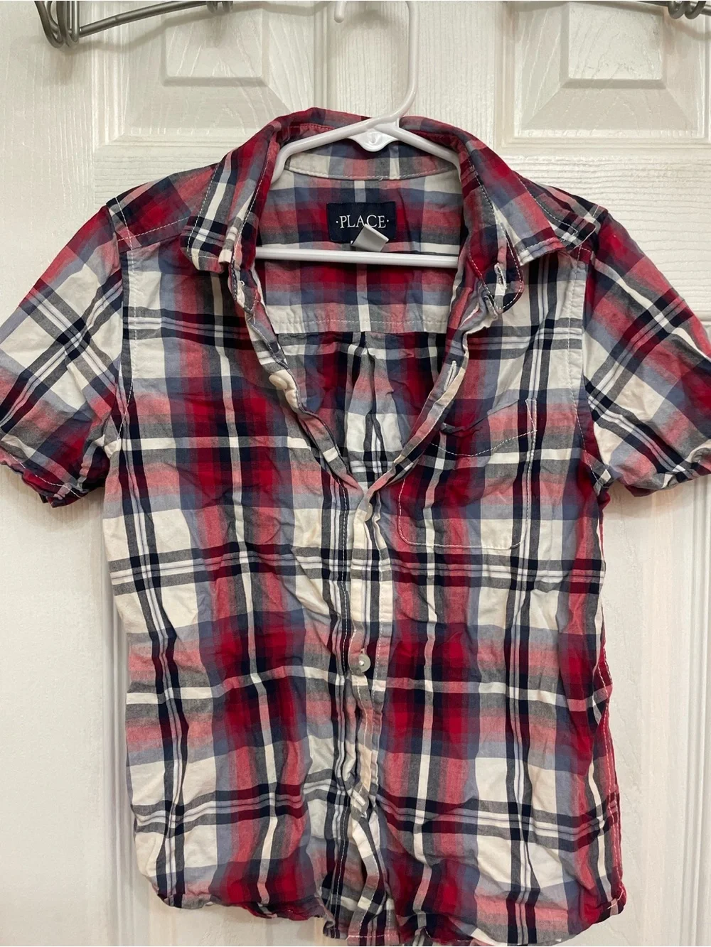 The Children's Place Red White Navy Plaid Short-Sleeve Button-Down Shirt